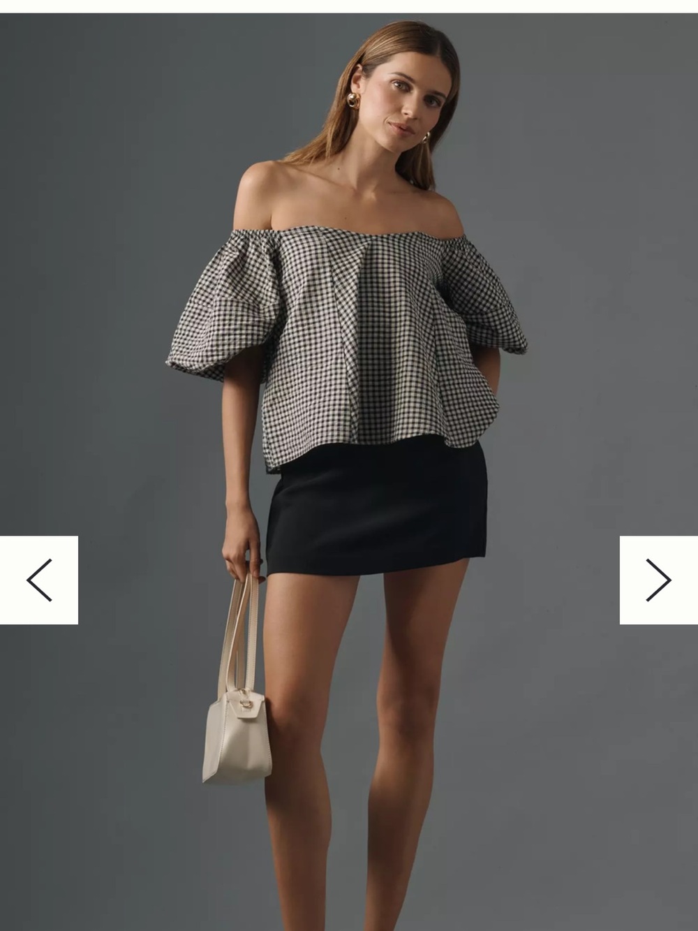 Anthropologie Maeve Puff-Sleeve Off-The-Shoulder Gingham Top [Size Large]